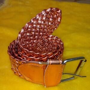 Vintage Copper Leather Braided Belt – Adjustable 24–33” Waist (Women’s XS–L)